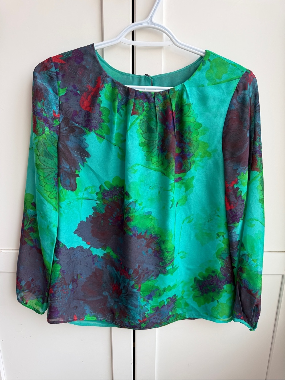 J.Crew 100% Silk Floral Blouse Size 2 Jewel Tone Statement Top